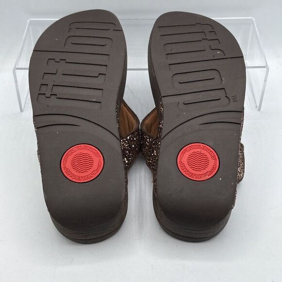 FitFlop Lulu Glitter Toe‑Post Slip‑On Sandal Bronze Women’s 10 Comfort Sparkle - Picture 7 of 8